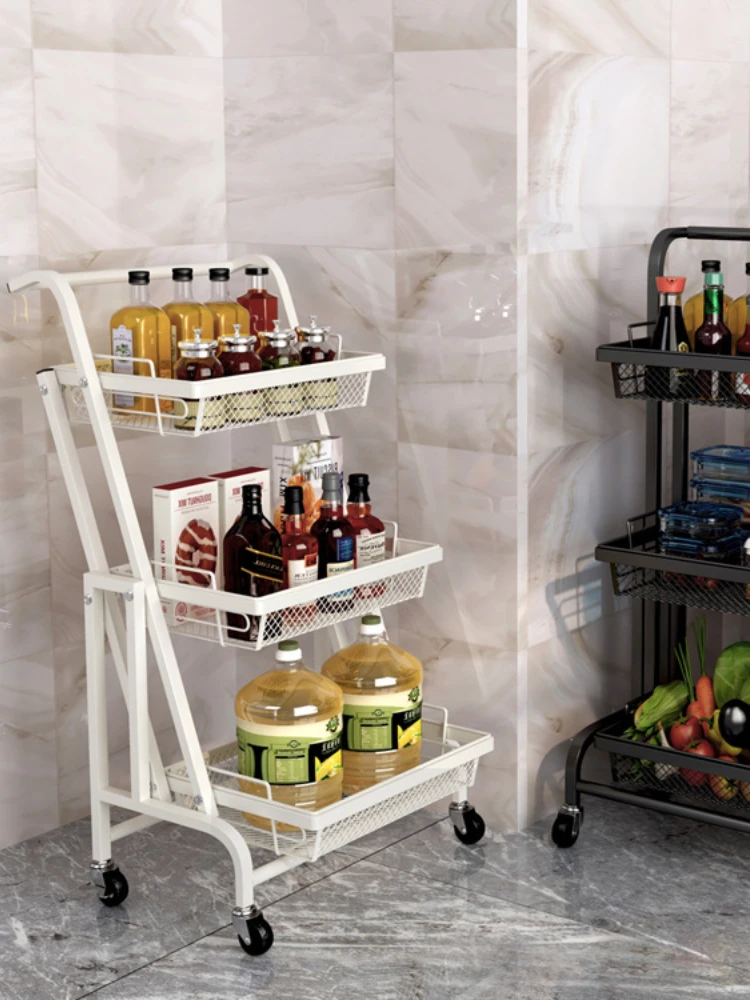 

Kitchen Floor Trolley Storage Rack Movable Stretch Fruits and Vegetables Storage Basket Living Room Bedroom MultifunctionalShelf