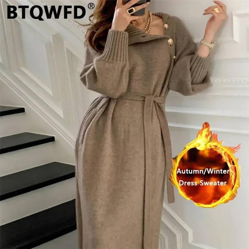 

BTQWFD платья Водолазка вязаные свитера женская одежда с длинным рукавом для вечеринки 2023 новая осенне-зимняя юбка пуловеры