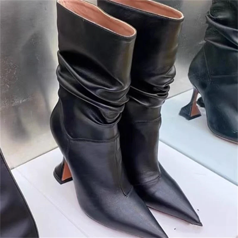 Pleated Shoes for Ladies Wineglass High Heels Pointed Toes Female Calf Designers Boots Sewing Zapatos Mujer Solid Femme Botas
Pleated Shoes for Ladies Wineglass High Heels Pointed Toes Female Calf Designers Boots Sewing Zapatos Mujer Solid Femme Botas