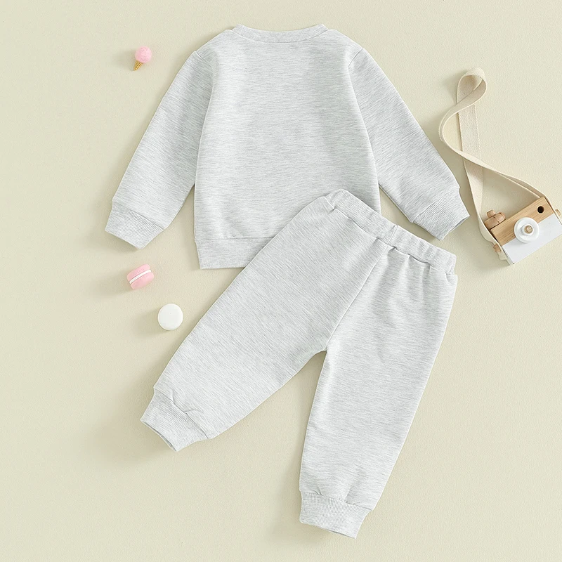 

Toddler Boy Sweatshirt and Pants Set Baby Long Sleeve Embroidered Letter Shirt Tops Solid Color Jogger Pants Outfits