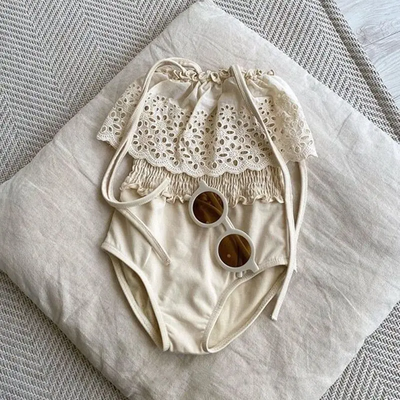 

1-7 Years Summer Korean Style Baby Girls Swimsuits Lace Hollow Out Toddlers Kids Beach Vacation Bikini Children Swimwear 아기수영복