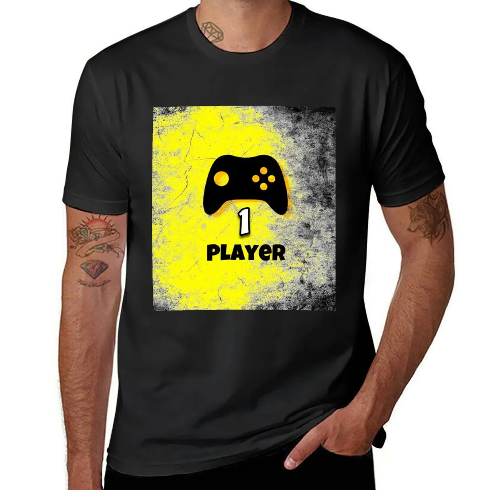 PLAYER 1 - Gamepad with text and a grunge look in yellow T-Shirt tops summer tops plus sizes anime tshirts for men
PLAYER 1 - Gamepad with text and a grunge look in yellow T-Shirt tops summer tops plus sizes anime tshirts for men