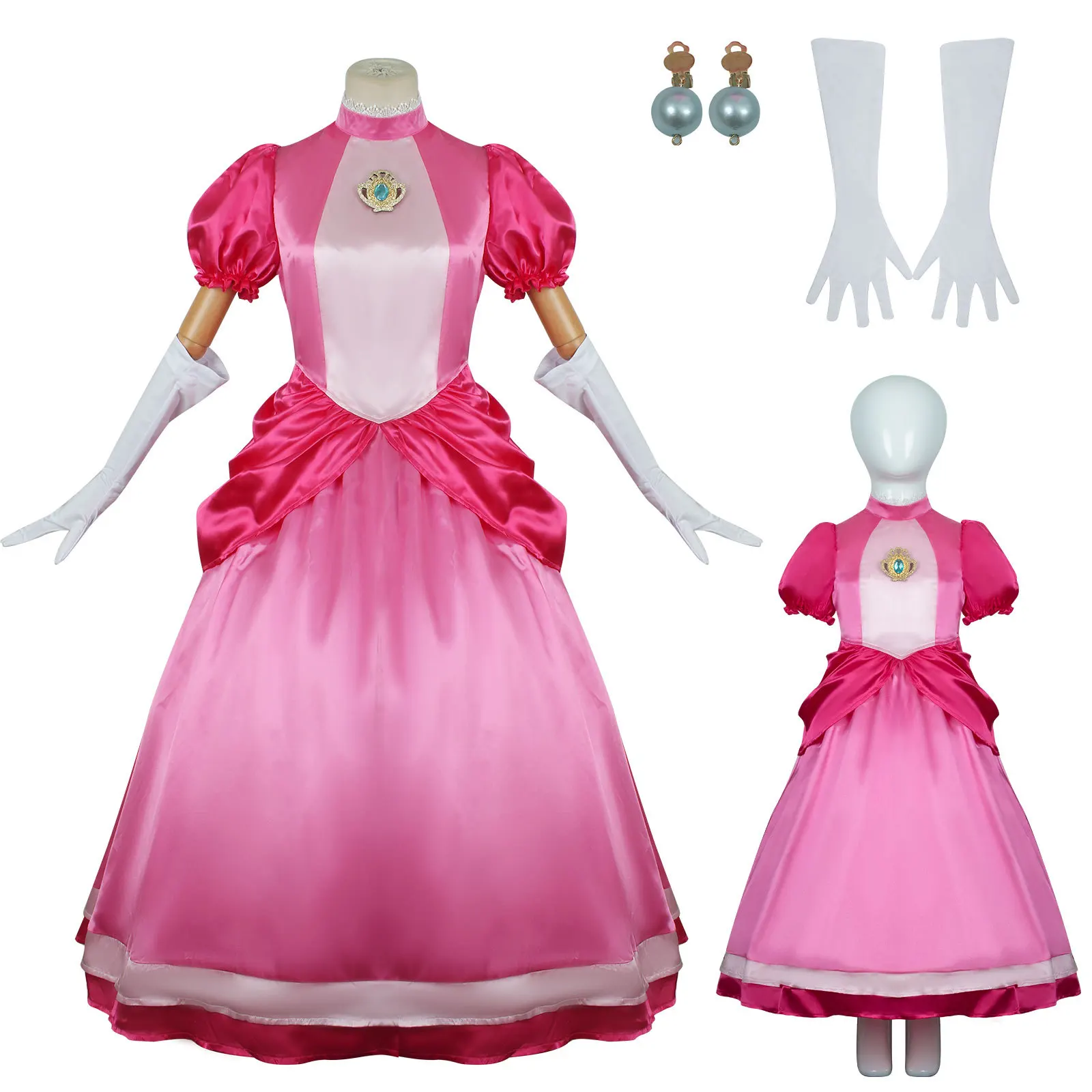 

Peach Cosplay Costume Women Girls Princess Dress Adult Kids Party Clothing Halloween Christmas Carnival Role Play Outfits