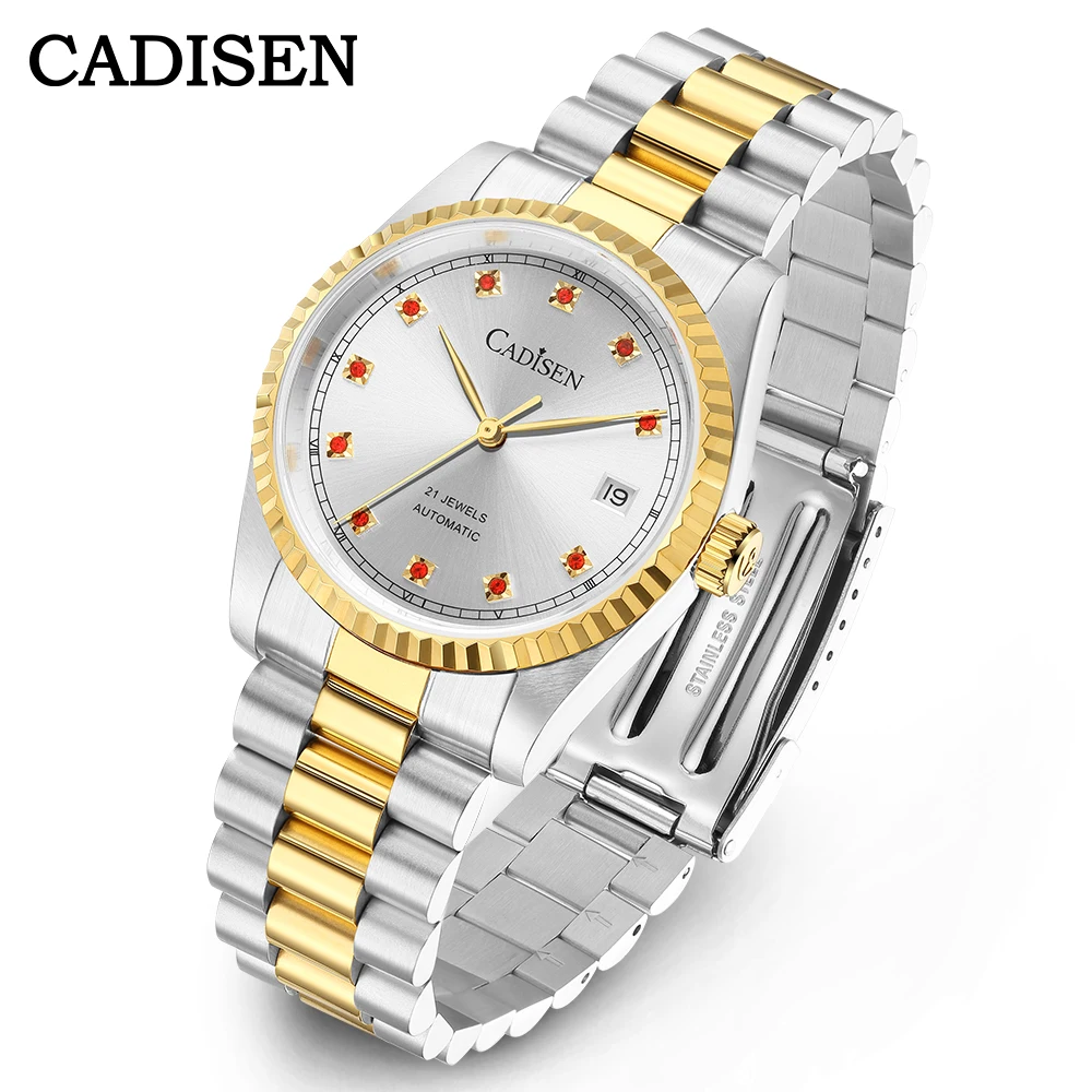 

36mm CADISEN Automatic Mechanical Men Watch Miyota 8215 Movement Sapphire Stainless Steel Luxury Golden Watch Relogio Masculino
