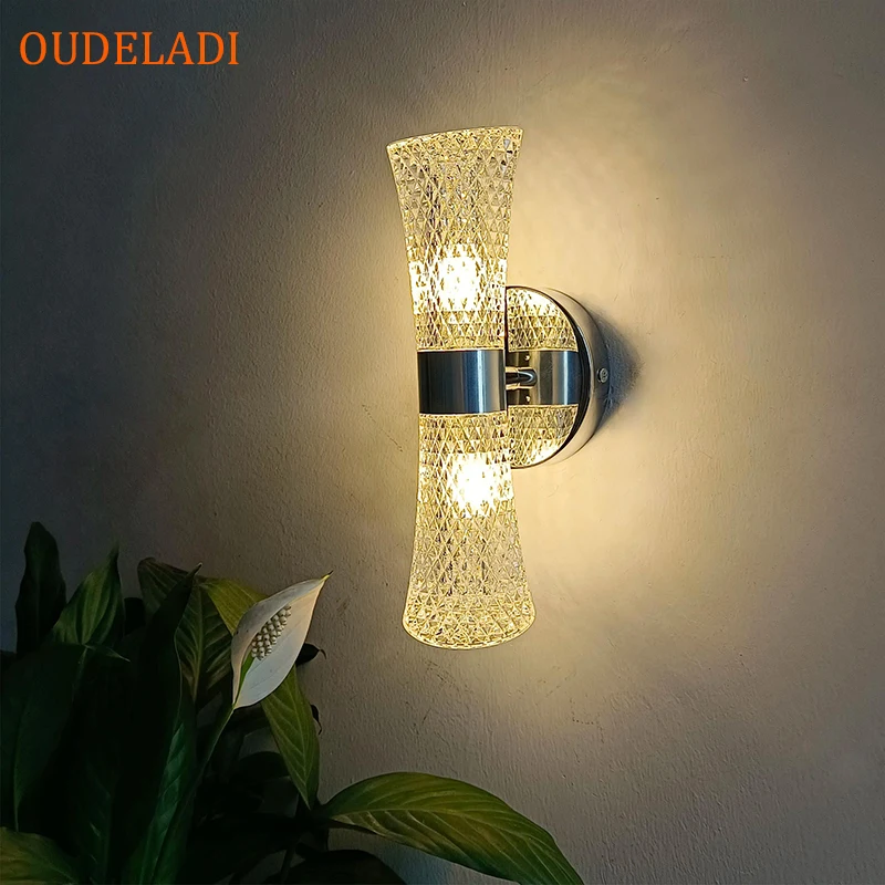 

Modern LED Wall Lamp Stylish silver Pipe Acrylic Lampshade Wall sconces home decor Living Room Corridor Bedroom Light Fixture