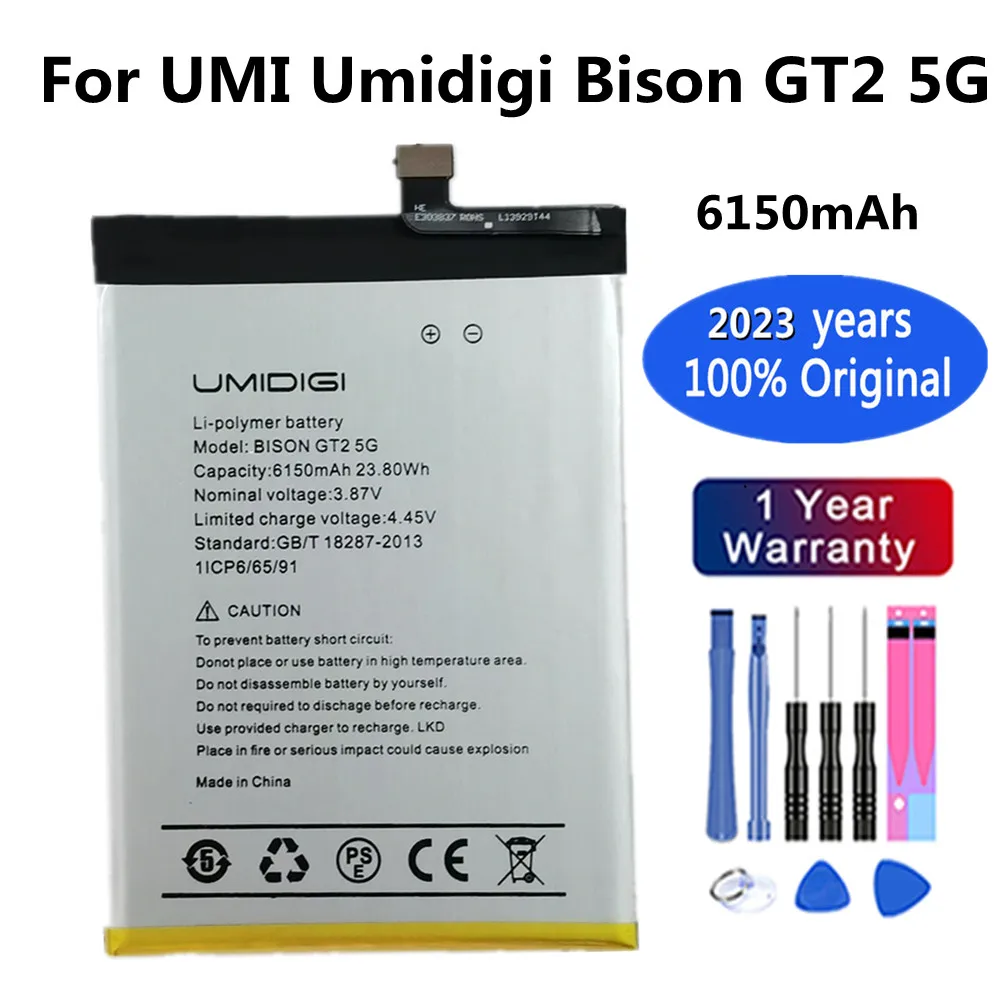 2023 Years New 100% Original Phone Battery For UMI Umidigi Bison GT2 5G 6150mAh Phone Battery Bateria In Stock + Tools
2023 Years New 100% Original Phone Battery For UMI Umidigi Bison GT2 5G 6150mAh Phone Battery Bateria In Stock + Tools