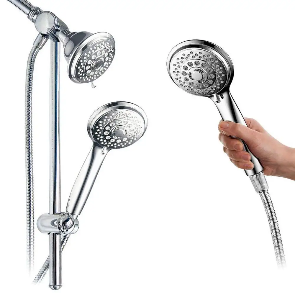 

Aqua Dance Dual Shower Head Combo with Slide Bar 6 Settings Instant-Mount 3 Way Diverter Chrome Finish No Drill Installation