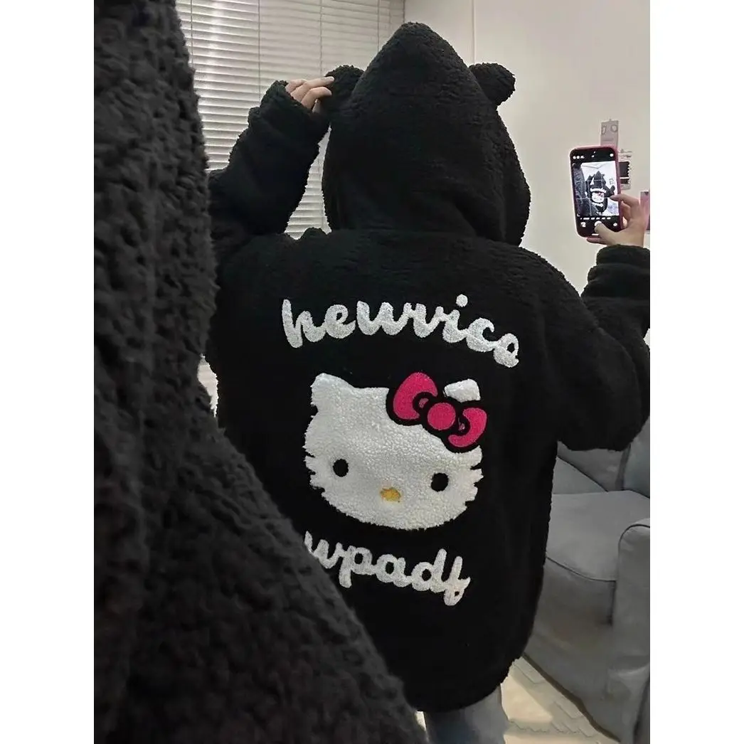 Winter Clothes Women Sanrio Lamb Wool Hooded Cardigan Hello Kitty Embroidered Sweater Women's Autumn Winter Couple Coat
Winter Clothes Women Sanrio Lamb Wool Hooded Cardigan Hello Kitty Embroidered Sweater Women's Autumn Winter Couple Coat