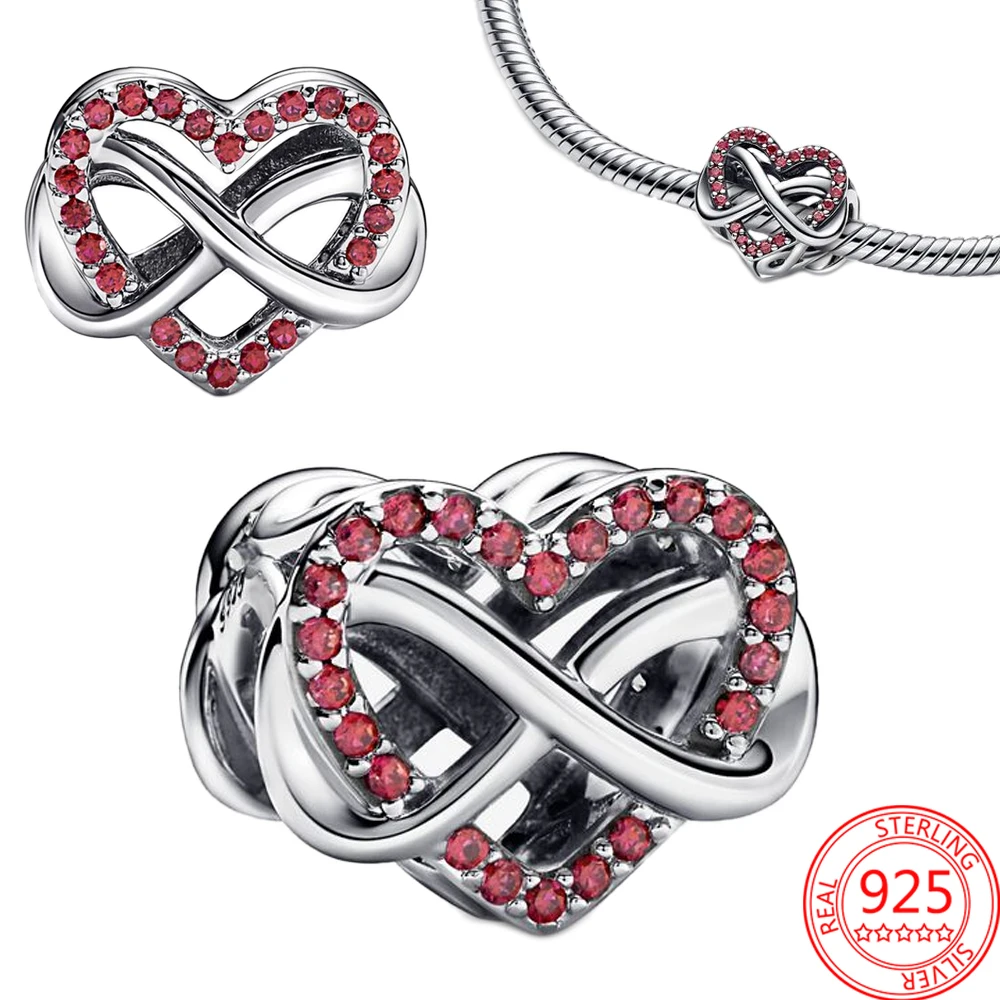 

Romantic Gift Charm 925 Sterling Silver Family Infinity Red Heart Charm fit 3mm Pandora Bracelet DIY Silver Jewelry