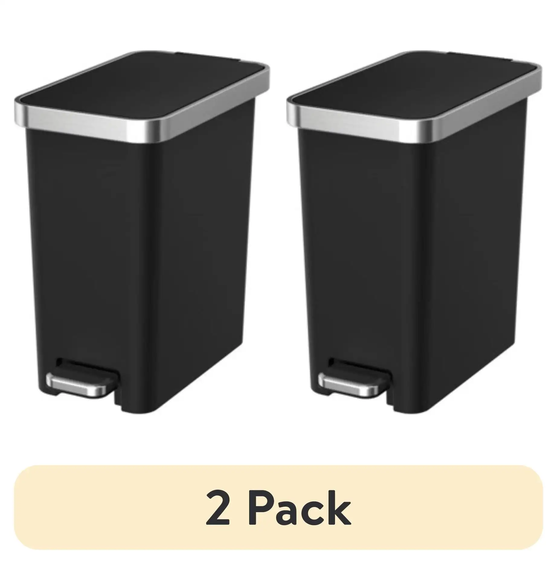 

(2 pack) Better Homes & Gardens 2.5 Gallon Trash Can, Premium Plastic Step Bathroom Trash Can, Black