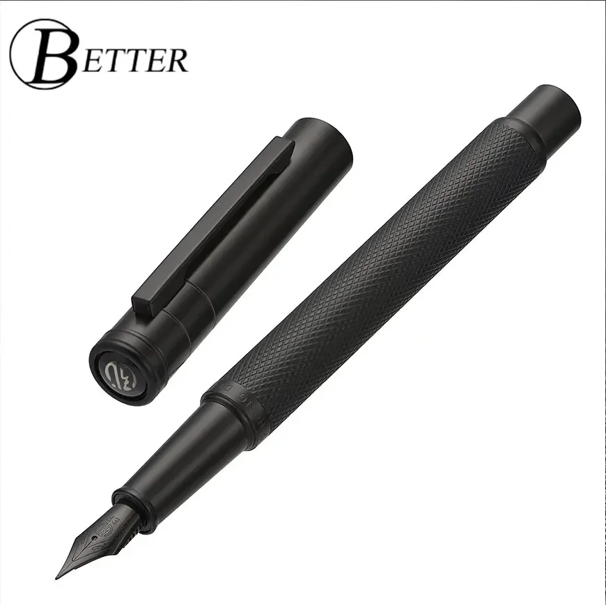 

Ручка перьевая матовая черная с пером, набор из 50 чернил, классический дизайн, с преобразователем и металлической коробкой, Канцтовары для письма
