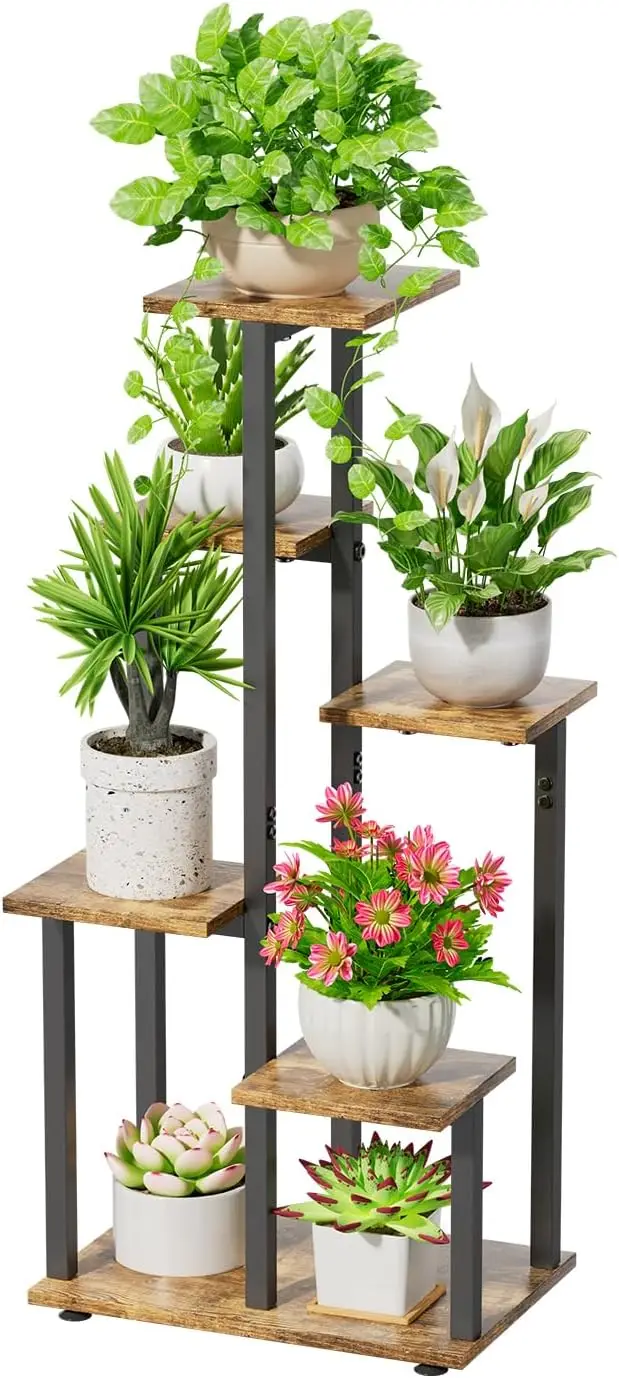 

Высокие комнатные подставки для растений 6 ярусов, металлическая деревянная угловая подставка для растений 33 дюйма для нескольких растений, многоуровневый держатель для цветов