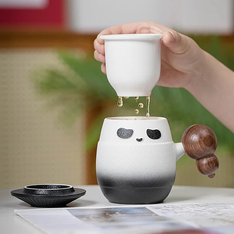 

Creative Shape Ceramic Mug Simple with Lid Tea Water Separation Filter Teacup Anti-scald Convenient Travel Teaware Sets