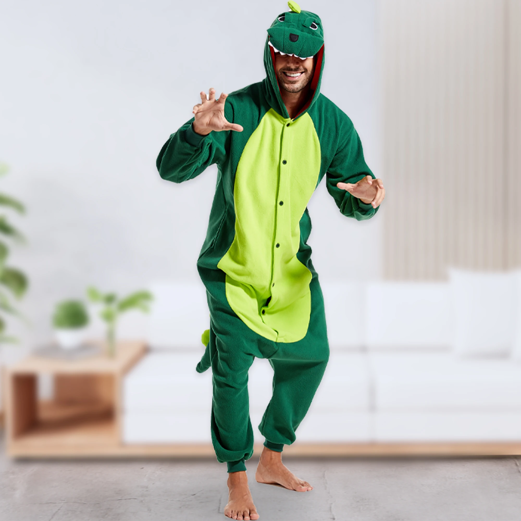 

CANASOUR Dinosaur Onesies Costumes Adults Men Hooded Soft Pijama Halloween Christmas Cosplay Sleepwears One Piece Pyjamas