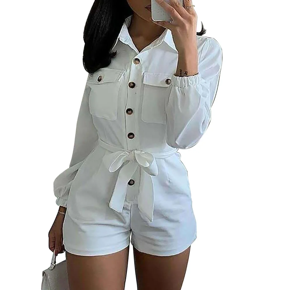 Fastfashiongo White Woven Casual Jumpsuit Set Women's Casual Lapel Single Breasted Belt Jumpsuit 2023 New
Fastfashiongo White Woven Casual Jumpsuit Set Women's Casual Lapel Single Breasted Belt Jumpsuit 2023 New