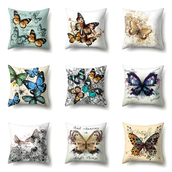 Colorful Butterfly Throw Pillow Cover Car Waist Pillow Car Cushion Sofa Throw Pillow Cover Cartoon Pattern Polyester