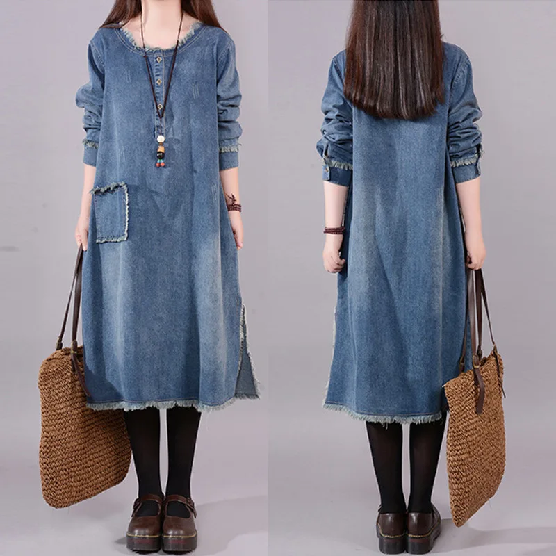 Women Vintage Casual Solid Denim Dress Summer Autumn Fashion O Neck Long Sleeve Button Pocket Loose Long Dress Female Clothes
Women Vintage Casual Solid Denim Dress Summer Autumn Fashion O Neck Long Sleeve Button Pocket Loose Long Dress Female Clothes