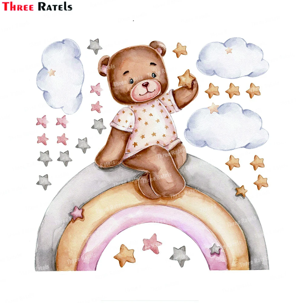 

Наклейки на стену Three Ratels K731, мультяшная девушка, медведь, сидя на радуге, строительные звезды, детские наклейки из ПВХ