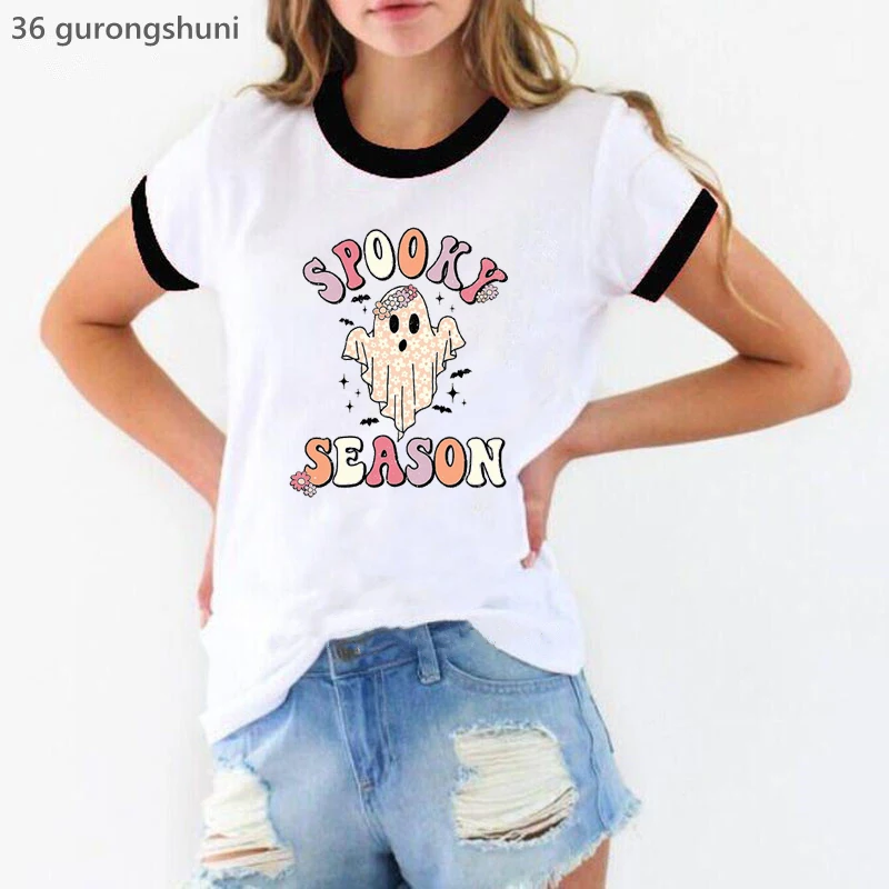 

Spooky Season Boo Graphic Print Tshirt Women Clothes 2023 Funny Halloween Gift T Shirt Femme Harajuku Kawaii Shirt Streetwear