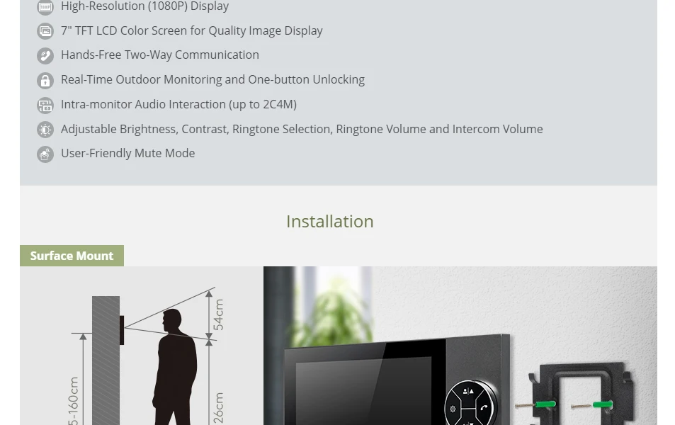 Se711c395cf1e4d368f39d206884edd03L 7" HD Indoor Monitor Mute Mode Support with DC15 Plug for HOMSECUR 4 Wire Video Door Phone Intercom Home Security Family