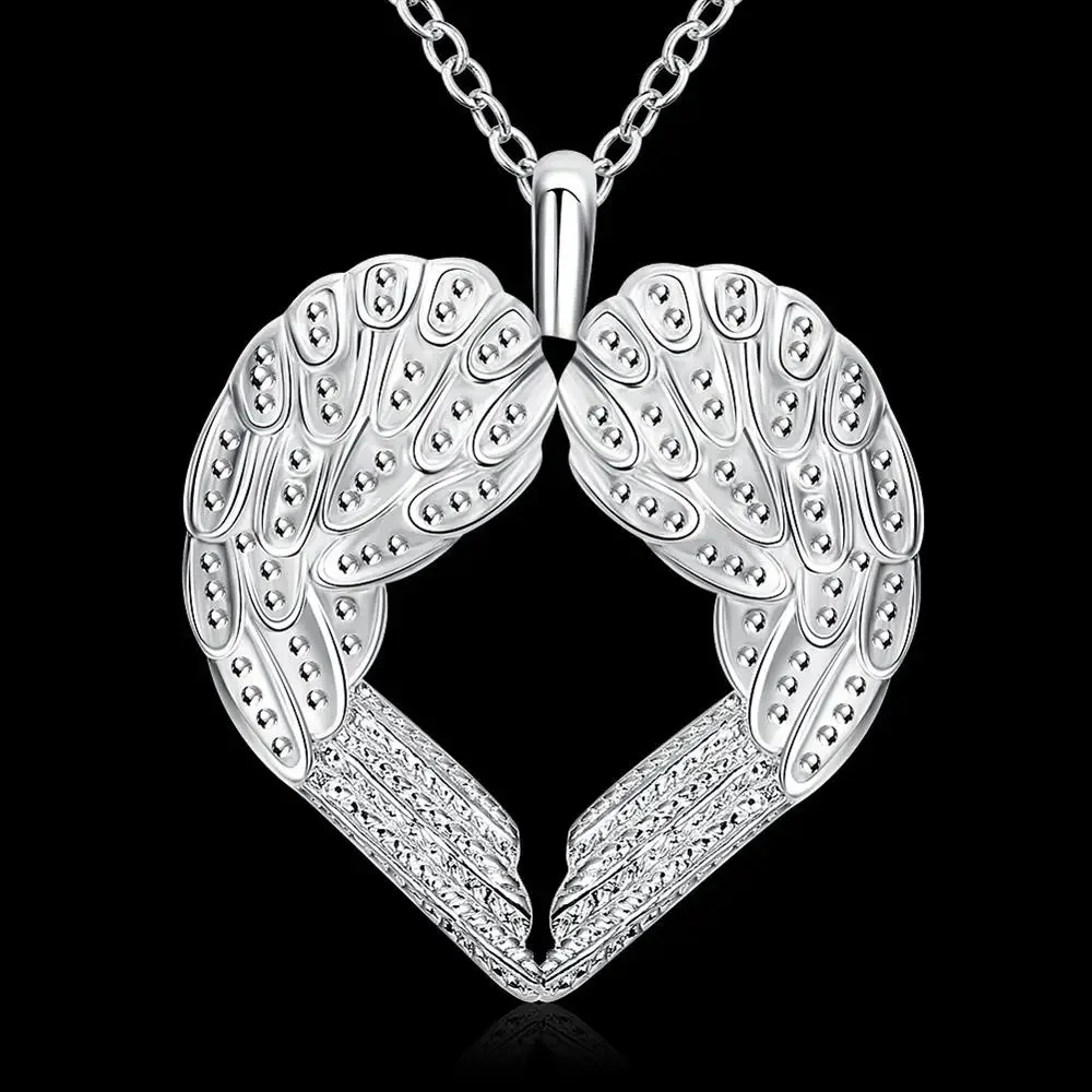 

Hot fine 925 Sterling Silver Necklac Angel wings heart Pendante For Women charms Christmas gifts fashion party Wedding Jewelry