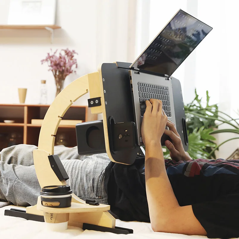 

Wooden 360°Adjustable Notebook Stand, Desk Computer Stand, Portable Foldable Stand, Multifunctional Lazy Person Lying Desk