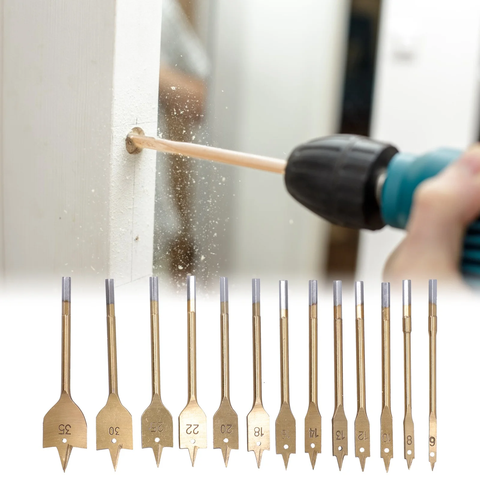 13 Pcs Of Coated Carbon Steel Flat Blade Spade Drill High-Speed Steel Engraving Tools For Drilling Tools Woodworking
13 Pcs Of Coated Carbon Steel Flat Blade Spade Drill High-Speed Steel Engraving Tools For Drilling Tools Woodworking