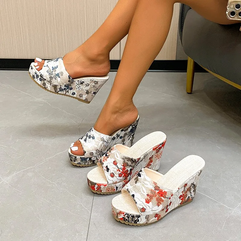 Women's Floral Print Thick-soled Wedge Heels, Fashion Open-toe Non-Slip High Heels, Outdoor Galoshes Sandals 21 Se7153d6ac76e4953a297bf3ebf5eccadp