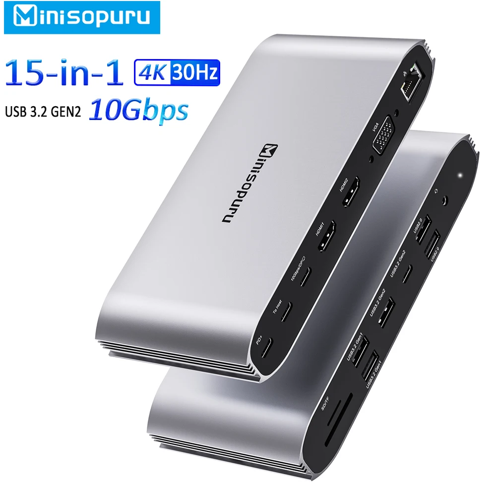 Minisopuru Laptop Docking Station with USB C Quad Display 15 in 1 Docking Station for MacBook Pro Air Windows 10Gbps USB HUB
Minisopuru Laptop Docking Station with USB C Quad Display 15 in 1 Docking Station for MacBook Pro Air Windows 10Gbps USB HUB