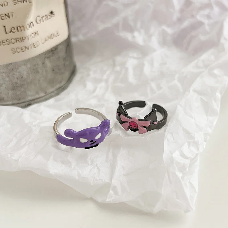 

Sanriod Anime Kuromi Rings Women Men Lover Couple Ring Cartoon Friendship Engagement Wedding Open Rings Kawaii Jewelry Gift Toys