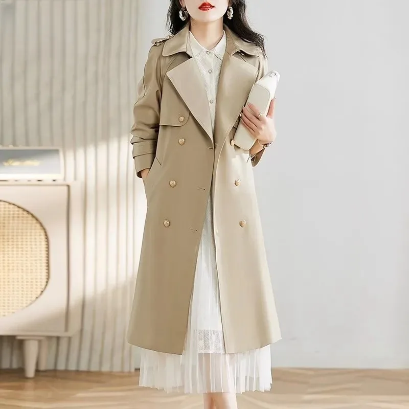 

British Style Trench Coat for Women Korean Solid Female Overcoat Spring 2024 New Double-breasted Medium To Long Windbreaker