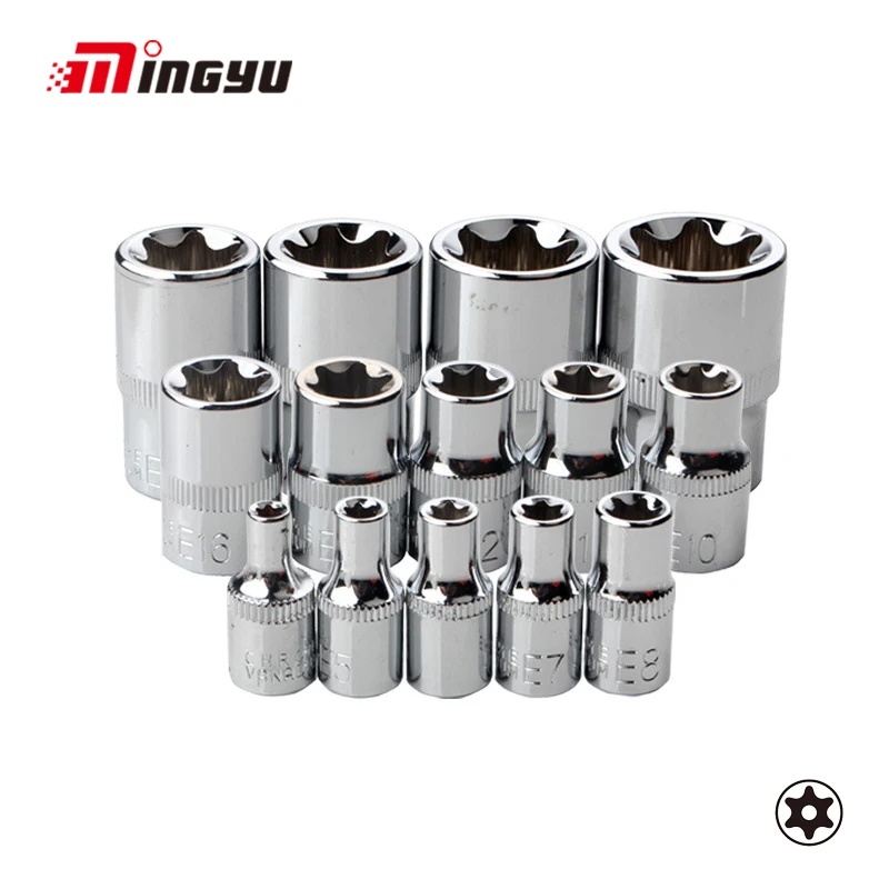 Набор торцевых головок типа E 1/4 3/8, торцевые головки Torx 1/2, торцевые головки для гаечных ключей с храповым механизмом E4 до E24
Набор торцевых головок типа E 1/4 3/8, торцевые головки Torx 1/2, торцевые головки для гаечных ключей с храповым механизмом E4 до E24