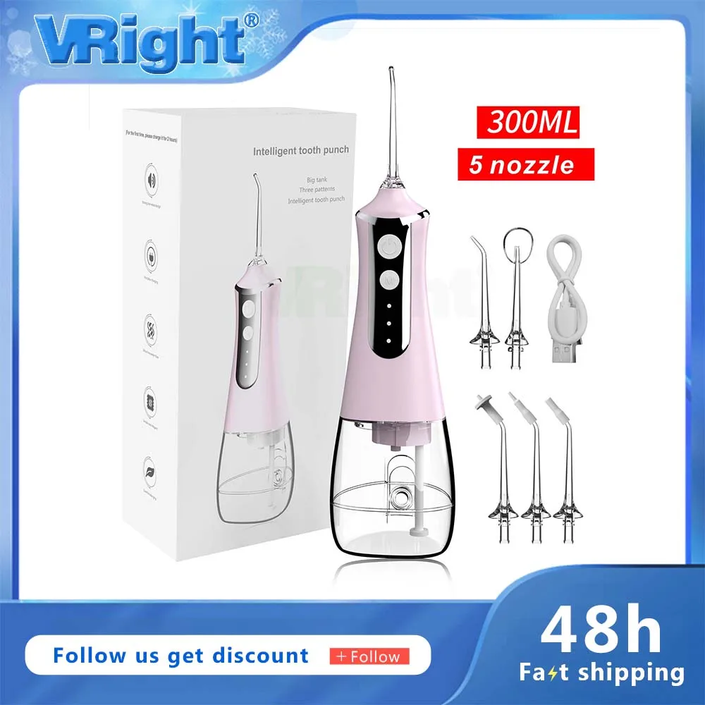 

Portable Oral Irrigator Water Flosser Dental Water Jet Tools Pick Cleaning Teeth 300ML 5 Nozzles Mouth Washing Machine Floss