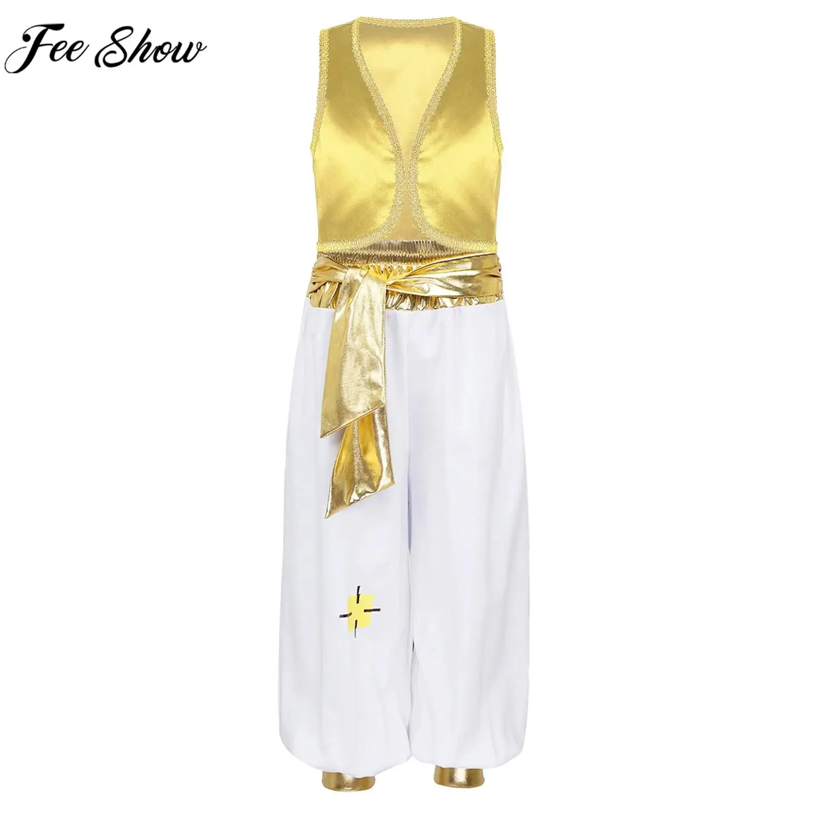 Teen Boys Arabian Prince Cosplay Costume Sleeveless Cardigan Vest Waistcoat with Pants for Halloween Party Carnival Performance
Teen Boys Arabian Prince Cosplay Costume Sleeveless Cardigan Vest Waistcoat with Pants for Halloween Party Carnival Performance