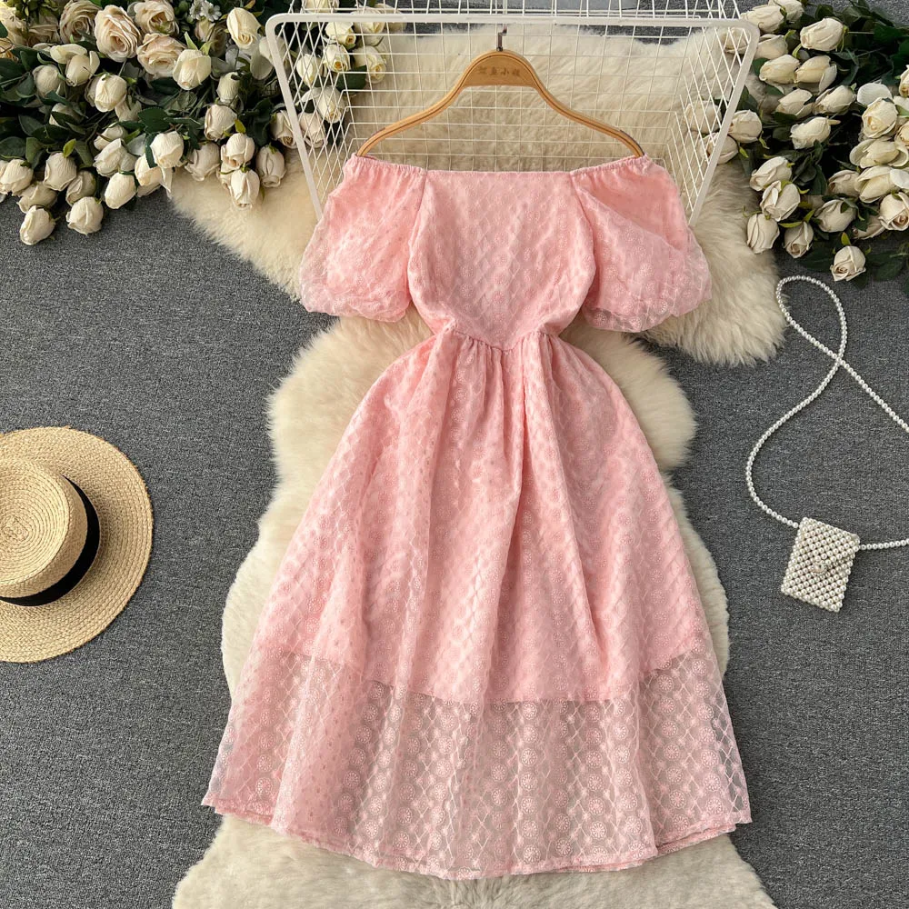 Summer Jacquard Dress Little Girl Off Shoulder Bubble Short Sleeve Waist Wrapped Holiday Fairy Dress
Summer Jacquard Dress Little Girl Off Shoulder Bubble Short Sleeve Waist Wrapped Holiday Fairy Dress