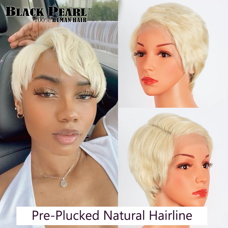 

Glueless 613 Honey Blonde Color Wig Short Wavy Bob Short Pixie Bob T Part Lace Human Hair Wig For Women Natural Pre Plucked
