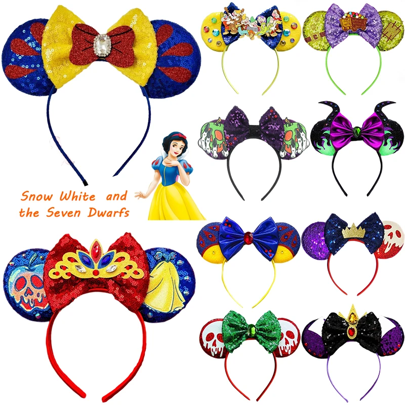 

Disney Princess Snow White Headbands For Women Poison Apple Skeletal Ears Hairband Girl Cosplay Queen Hair Accessories Kids Gift