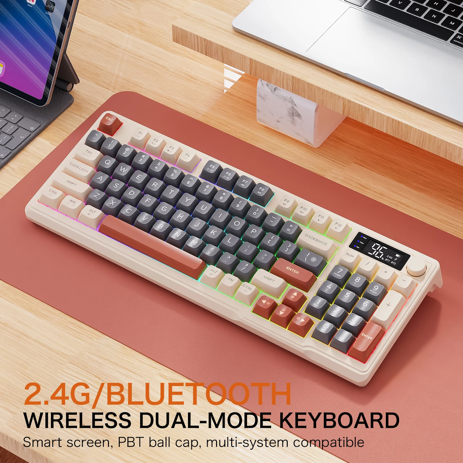 

M96 Wireless Keyboard Bluetooth Free Wolf Gaming Keyboard Dual-Mode,Electronic Screen, Multi-Device Connection,Ergonomics Gaming