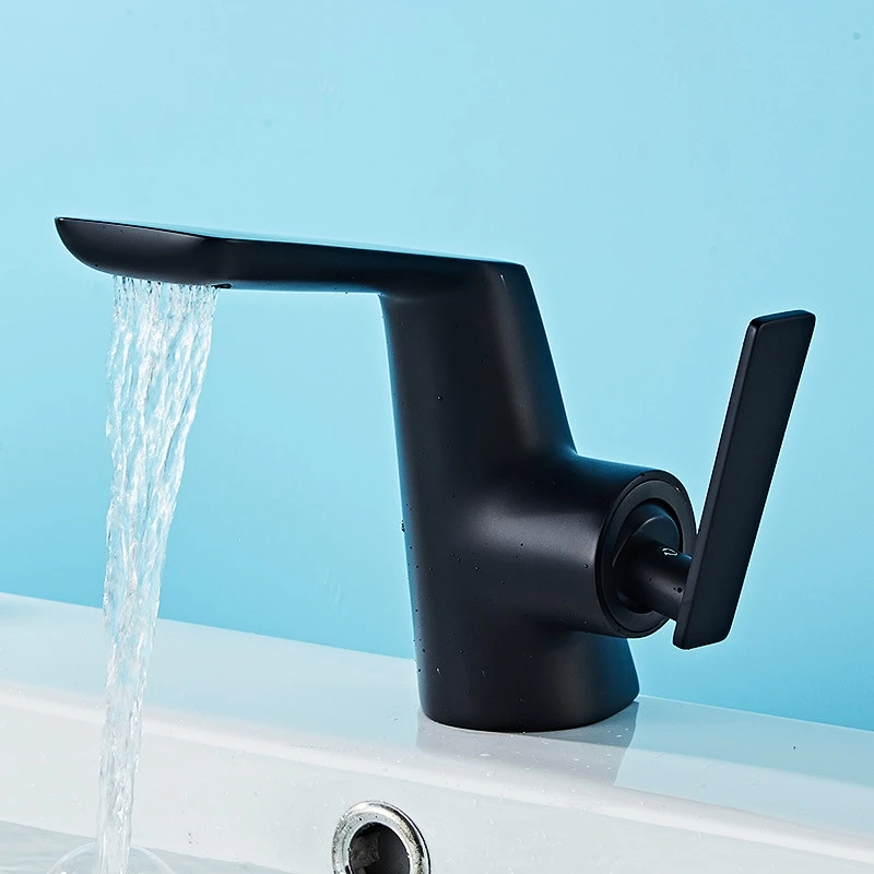 

Modern Waterfall Basin Sink Faucet Black Faucets Brass Bath Faucets Hot Cold Water Mixer Vanity Tap Deck Mounted Washbasin Taps