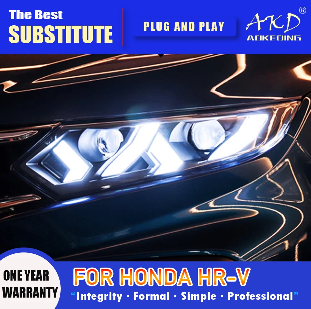 

AKD Head Lamp for Honda HR-V LED Headlight 2015-2021 Headlights HRV Vezel DRL Turn Signal High Beam Angel Eye Projector Lens