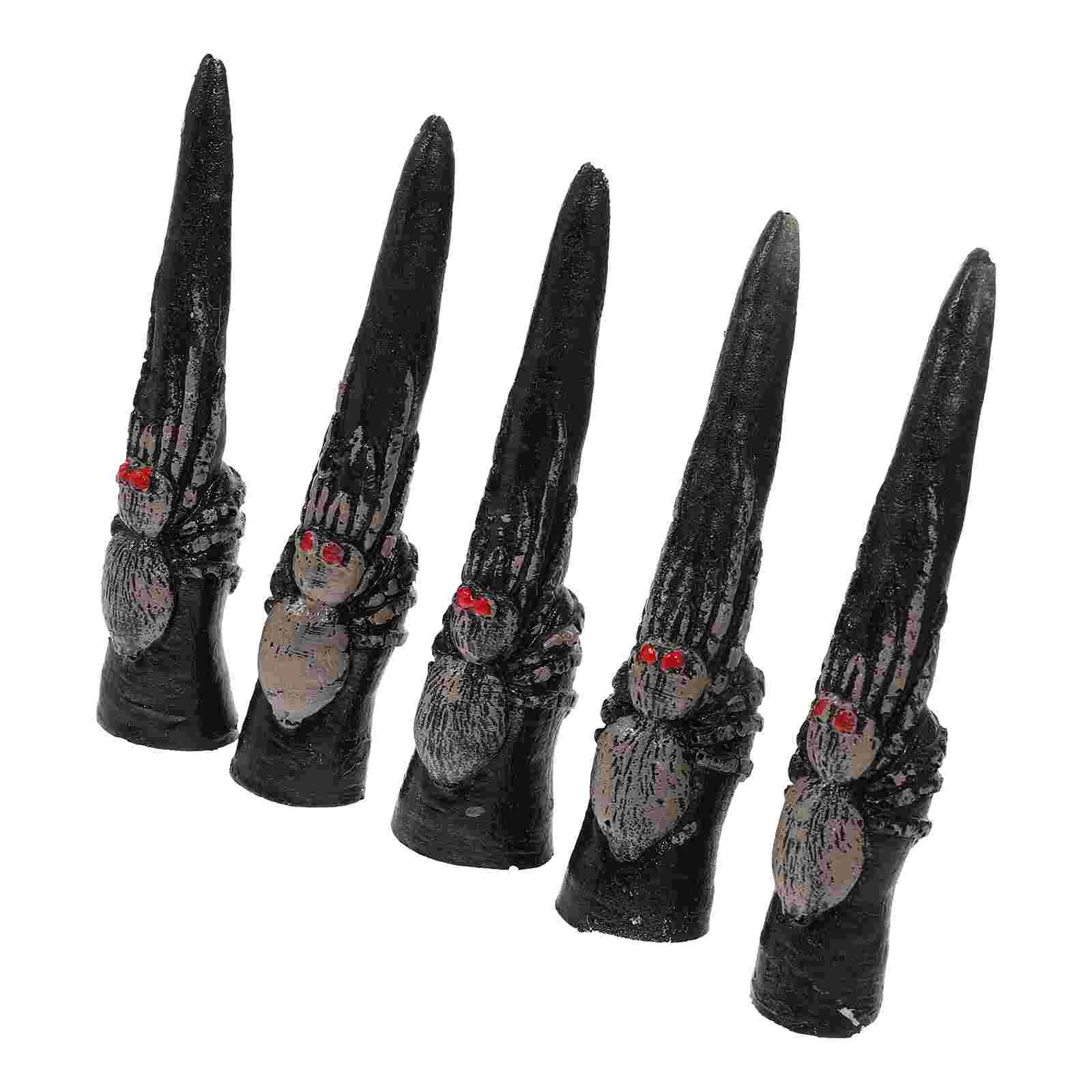 

5 Pcs False Nail Set Halloween Embellishments Prank Props Zombie Finger Prom Nails for Cosplay Witch Fingers Plastic Fake