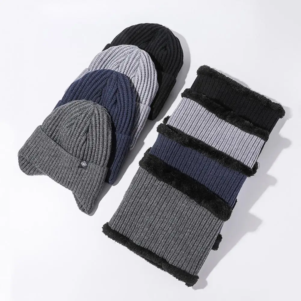 

Warm Ear Protection Hat Scarf Set Knitted Hat Scarf Set Winter Knitting Beanie Hat Scarf Set with Fleece Lining for Ear