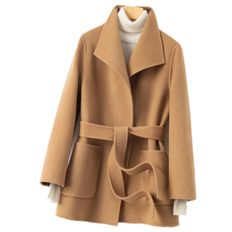 

Winter New High-end Double-sided Woolen Coat Women's Short Hepburn 100% Wool for Women Elegant Clothes Chaqueta Feminine F
