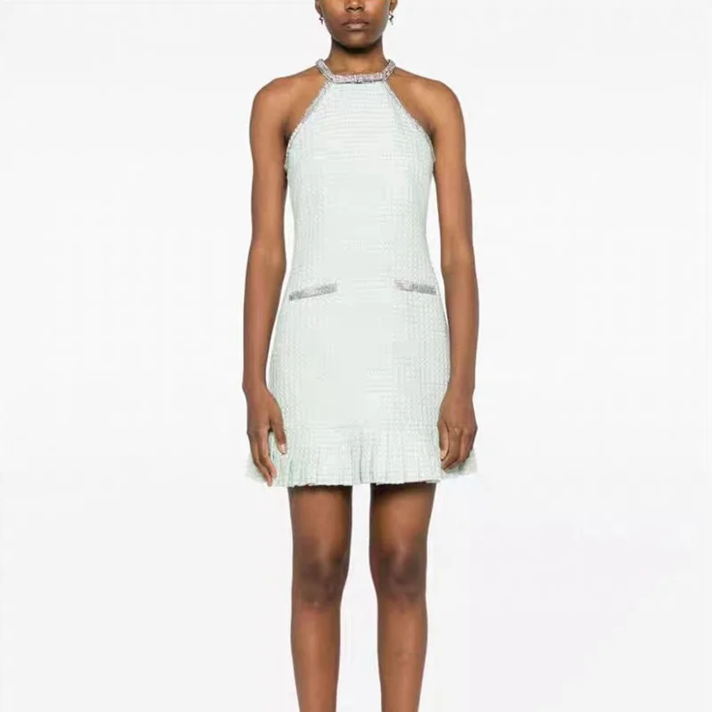 New Mint Green Sequined Rhinestone-embellished Mini Sleeveless Dress 2024 Early Spring
New Mint Green Sequined Rhinestone-embellished Mini Sleeveless Dress 2024 Early Spring