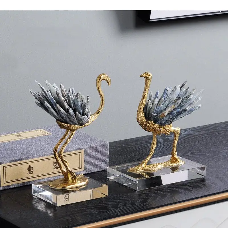 

Crystal Fairy Crane Statue Crafts Ornaments Golden Copper Crane Figurine Desk Decor Handicraft Statuette Home Decoration Modern