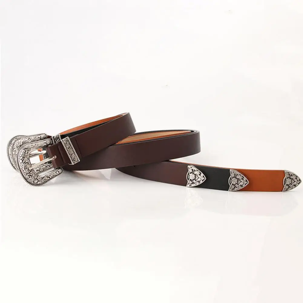 

Trendy Retro Buckle Belt Vintage Style Faux Leather Waistband with Adjustable Length Multi Holes Design for Women for Jeans