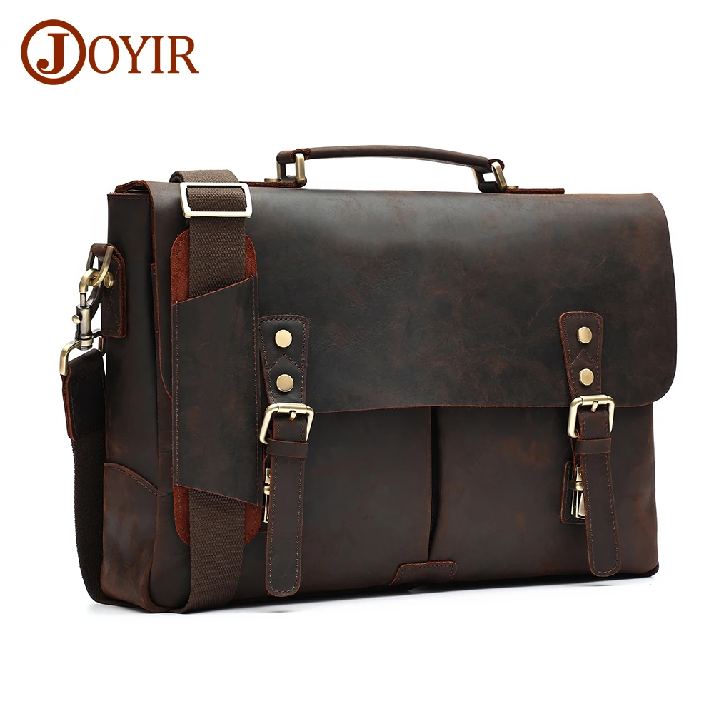 

JOYIR Crazy Horse Genuine Leather Briefcase Men Business 15.6" Laptop Office Bag High Quality Shoulder Messenger Portfolio Bag