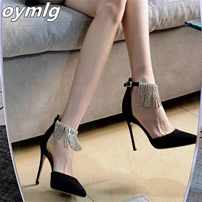 New Tassel Rhinestone High Heels for Women with Thin Heels, Black Pointed Tip, Large Size, Straight Fit, Fairy Style Sandals
New Tassel Rhinestone High Heels for Women with Thin Heels, Black Pointed Tip, Large Size, Straight Fit, Fairy Style Sandals