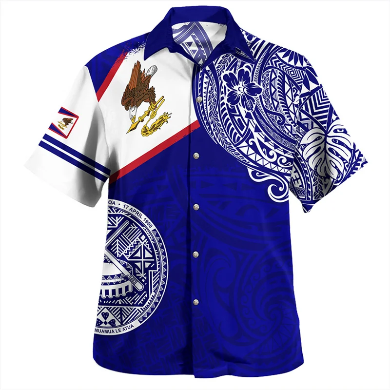 

New Summer 3D Printing American Samoa National Flag Shirts For Men Samoa Coat Of Arm Graphic Short Sleeves Harajuku Clothing Top