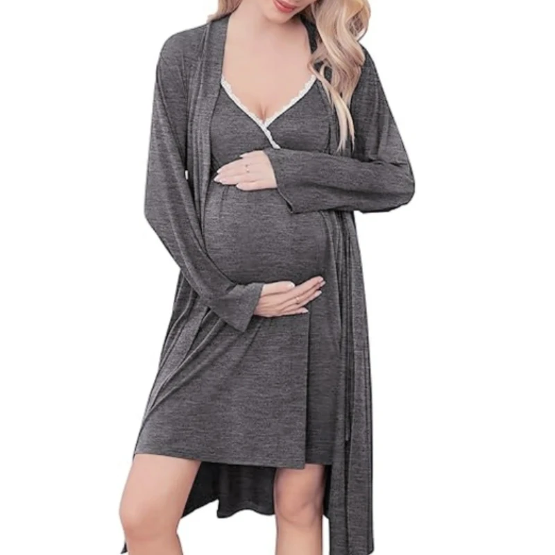 Womens Maternity Wear Autumn Sleepwear Nursing Gown Robe Set Nuring Set Two-piece Nightgowns for Breastfeeding Pregnant Robes
Womens Maternity Wear Autumn Sleepwear Nursing Gown Robe Set Nuring Set Two-piece Nightgowns for Breastfeeding Pregnant Robes